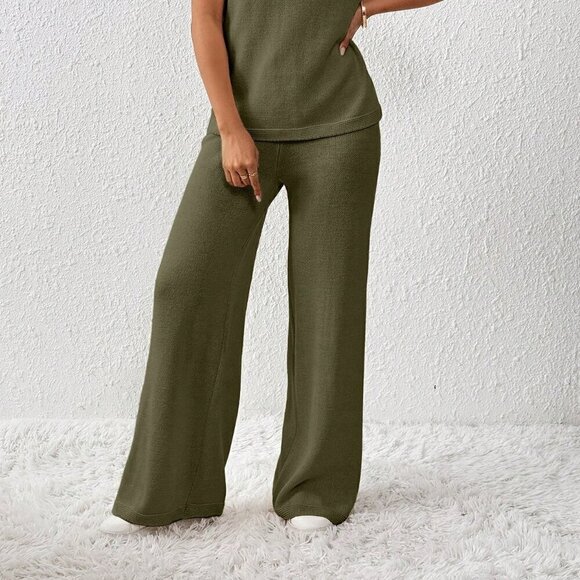Army Green Women's Loose Knit Sweater & Drawstring Pants Set - Picture 5 of 7